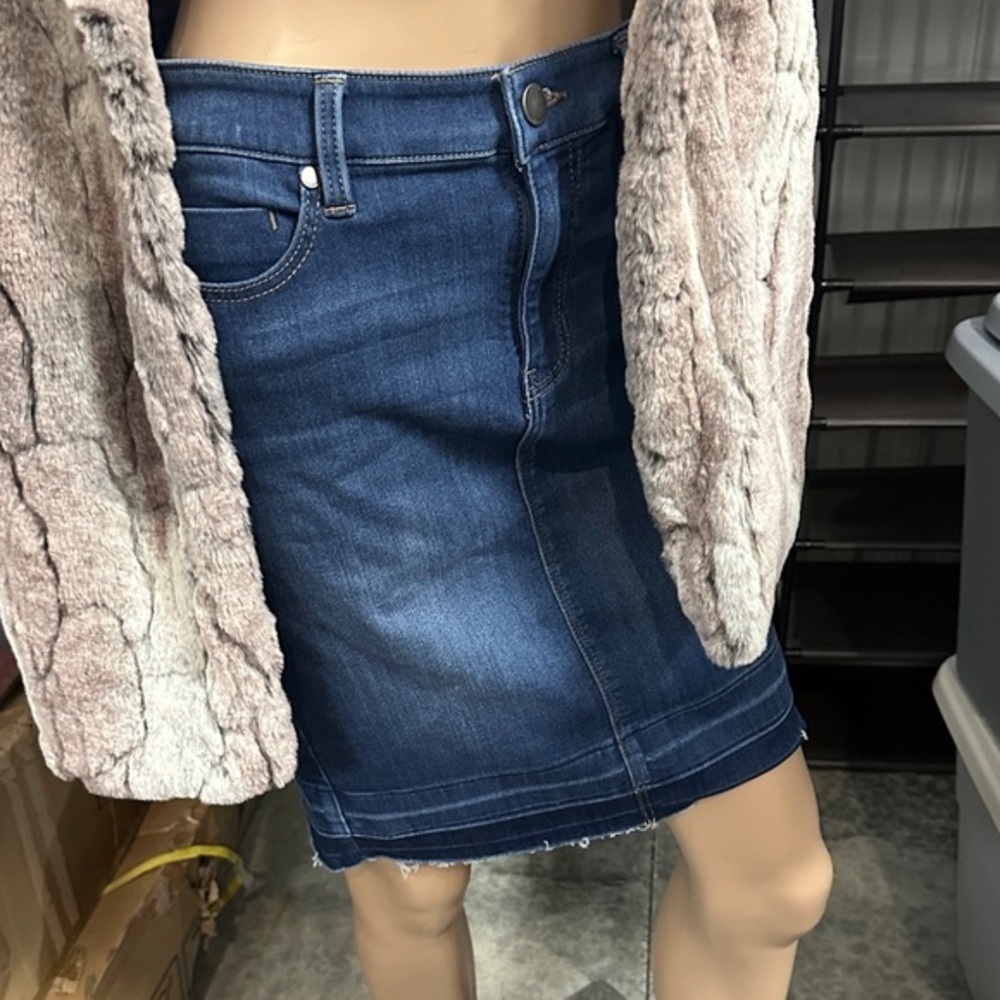 Liverpool Blue frayed Hem Stretch Denim Midi Skirt size 4
